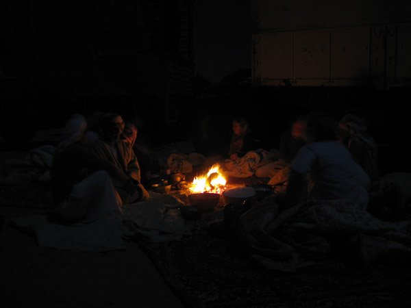 Evening campfire  with fresh camel's milk