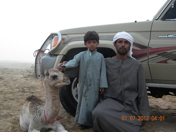 New born camel with  son  and grandson of elder