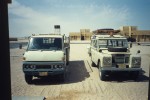 Original project vehicles: land rover and flat bed truck